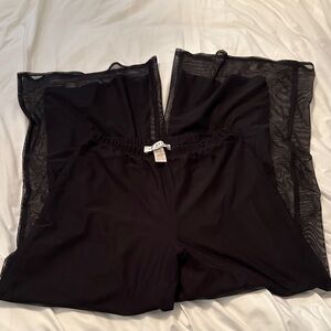 Wide Leg Sheer Panel Pants - Black